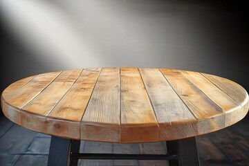 Aufkleber - Wooden Round Table Top with Soft Shadows on White Wall for Product Display Mockup