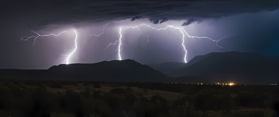 Wall Mural - dramatic lightning streaking across a tumultuous sky during an impending storm