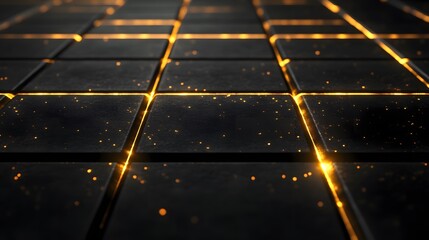 Poster - Illuminated Grid Dark Surface Golden Lines
