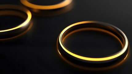 Poster - Glowing Gold Rings Dark Background Abstract Art