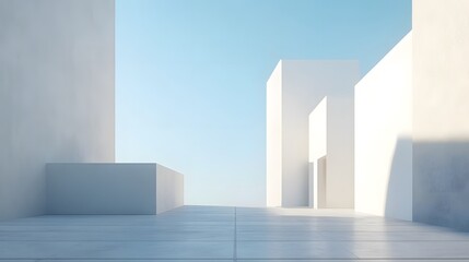 Poster - Minimalist White Architecture Under a Pale Blue Sky
