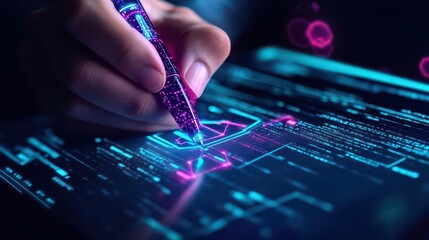 Poster - Focused Individual Engaged in Creative Expression Using Digital Tablet and Stylus in Modern Workspace Environment Surrounded by Natural Light