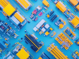 Fototapete - Aerial view of a highly efficient factory layout with structured workflows copy space futuristic composite manufacturing zone