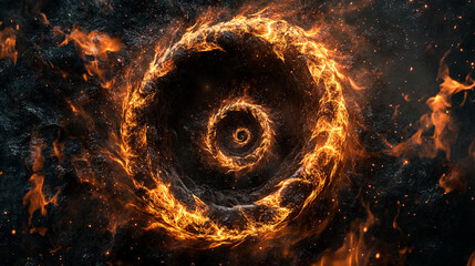 Poster - Swirling flames create mesmerizing vortex in dark cosmic background