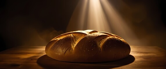 Vivid patterns in freshly baked artisan bread illuminated by warm light