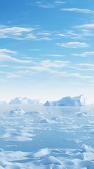 Wall Mural - Breathtaking polar ice scene with towering icebergs, soft natural light, empty space on the right side,generative ai illustration