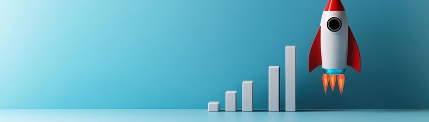 Poster - Growth hacking, futuristic rocket and graph, 3D illustration