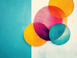 Fototapete - Intricate set representation accented by overlapping circular lines copy space smooth gradients double exposure silhouette with geometric patterns