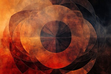Poster - Abstract geometric patterns in warm tones create an intriguing visual experience with circular designs. Generative AI