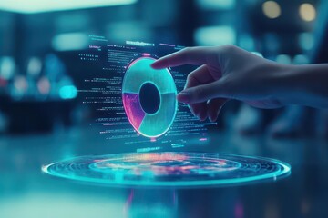 Leinwandbilder - A Person Engaging with a Touchscreen Display in a Modern Environment Highlighting Digital Interaction and Technology Advancements in Everyday Life