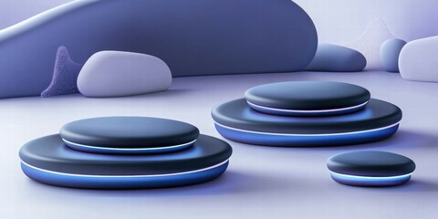 Aufkleber - Abstract design featuring circular forms with glowing edges on a smooth surface.