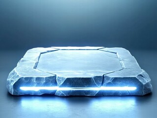 Poster - A futuristic, illuminated stone platform with a sleek design, suitable for displays or presentations.
