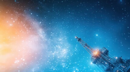 Aufkleber - A Majestic Space Station Orbiting Within a Colorful Nebula Surrounded by Celestial Wonders and Glittering Stars Evoking a Sense of Cosmic Mystery