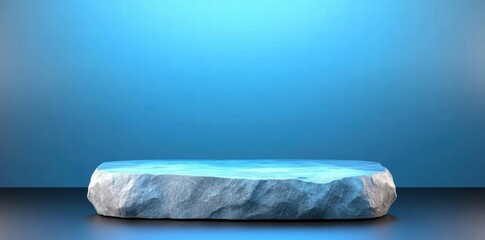 Leinwandbilder - A minimalist blue-lit platform with a textured surface, ideal for presentations or displays.
