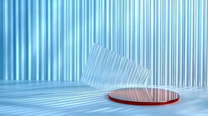 Aufkleber - A transparent prism resting on a circular base, set against a striped blue background.