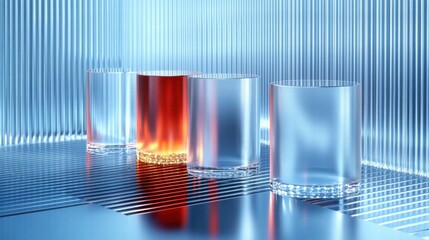 Leinwandbilder - A modern arrangement of three glasses with varying contents against a sleek background.