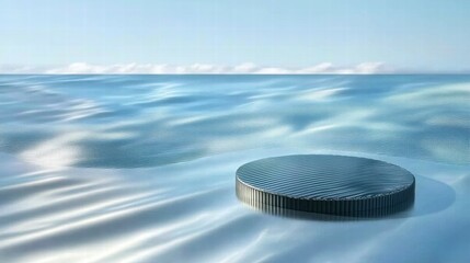 Poster - A serene ocean scene featuring a large, circular structure floating on calm water.