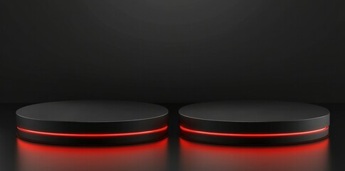 Poster - Two sleek, circular devices with red lighting on a dark background.