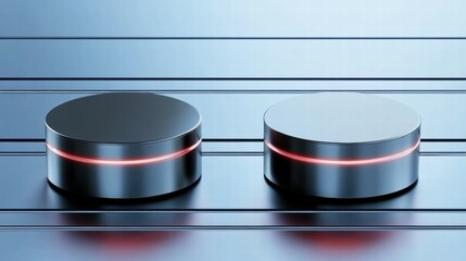 Aufkleber - Two sleek, metallic buttons with glowing red lines on a smooth surface.