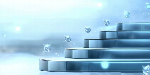 Poster - A stylized image of layered platforms with floating orbs, evoking a futuristic ambiance.