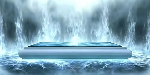Aufkleber - A futuristic platform surrounded by ethereal light and energy.