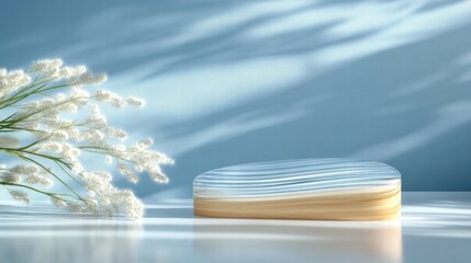 Poster - A serene display featuring a smooth, layered object beside delicate white flowers.