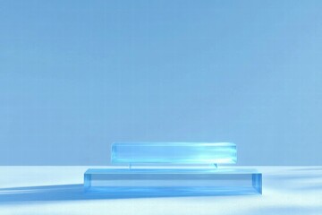 Poster - A minimalist scene featuring a transparent blue bench against a soft blue background.