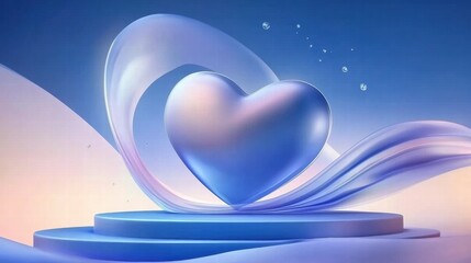 Poster - A stylized blue heart surrounded by flowing shapes and soft colors, symbolizing love and serenity.