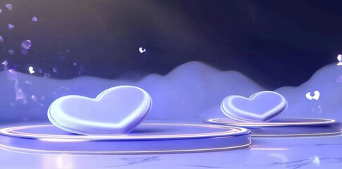 Aufkleber - Two glowing heart shapes on circular platforms against a dreamy background.