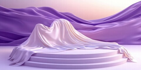 Aufkleber - A smooth, draped fabric covers a pedestal, set against a purple-hued landscape.