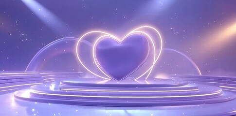 Poster - A glowing purple heart shape on a stage with soft lighting, evoking romance and positivity.