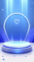 Poster - A glowing podium with a heart symbol, set against a blue starry background.