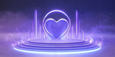 Aufkleber - A glowing heart-shaped structure on a circular stage with a mystical atmosphere.