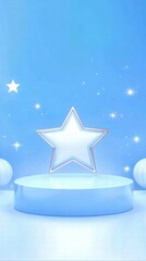 Aufkleber - A minimalist blue stage with a star and soft lighting, suggesting a celebratory theme.