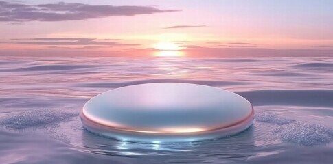 Poster - A reflective dome on calm water at sunset, creating a serene and tranquil atmosphere.
