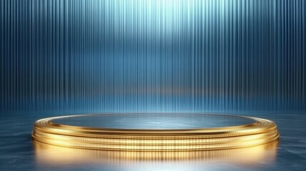Poster - A golden circular platform illuminated against a blue backdrop, suggesting a stage or display.