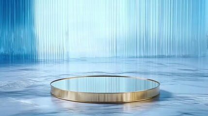 Poster - A reflective circular platform set against a serene blue backdrop with cascading light.