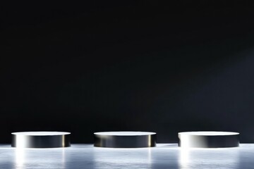 Poster - Three circular platforms illuminated against a dark background, suggesting a minimalist display setup.