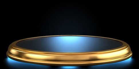 Poster - A golden circular platform with a reflective surface, illuminated from below.