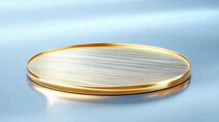 Aufkleber - A circular metallic surface with a shiny, brushed texture and a golden edge.
