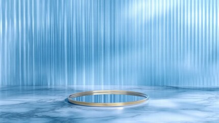 Aufkleber - A serene blue environment featuring a circular golden frame and a reflective surface.