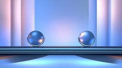 Poster - A minimalist design featuring two reflective spheres on a sleek surface with a gradient background.