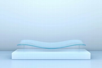 Poster - A minimalist display stand with a curved glass top, set against a light background.