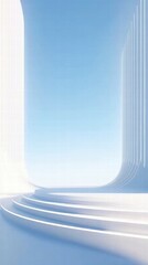 Aufkleber - A minimalist architectural space with soft curves and a clear blue sky, evoking tranquility.