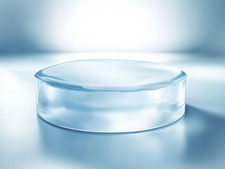 Aufkleber - A smooth, transparent disc with a subtle curvature, illuminated against a soft background.