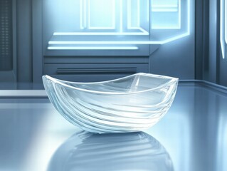 Poster - A sleek, modern glass bowl with swirling patterns, set in a futuristic environment.