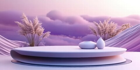 Poster - A serene, minimalist setting with soft colors and decorative plants.
