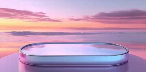 Poster - A serene, reflective surface with a pastel sunset over a calm ocean.