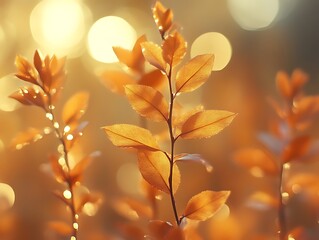 Golden autumn leaves backlit by sun.