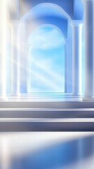 Aufkleber - A serene, ethereal space with columns and light, suggesting tranquility and beauty.